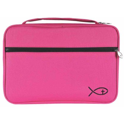 Bible Cover Deluxe With Fish Symbol Fuchsia O/P