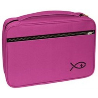 Bible Cover Deluxe With Fish Symbol Fushia Xl 21467
