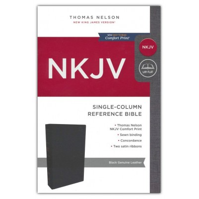 NKJV Single Column Reference Black Genuine Leather