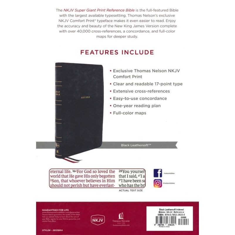 NKJV Super Giant Print Ref Bible Black Leathersoft Indexed
